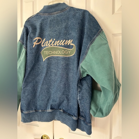 Vintage International Denim Jacket Two Tone Embroidered Size XL Letterman Style - Picture 8 of 15